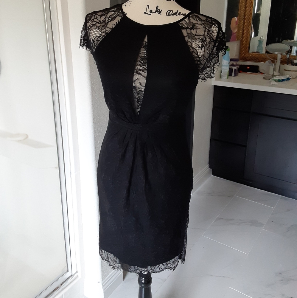 Designer Catherine Maladrino black cocktail fitted bodycon sexy dress